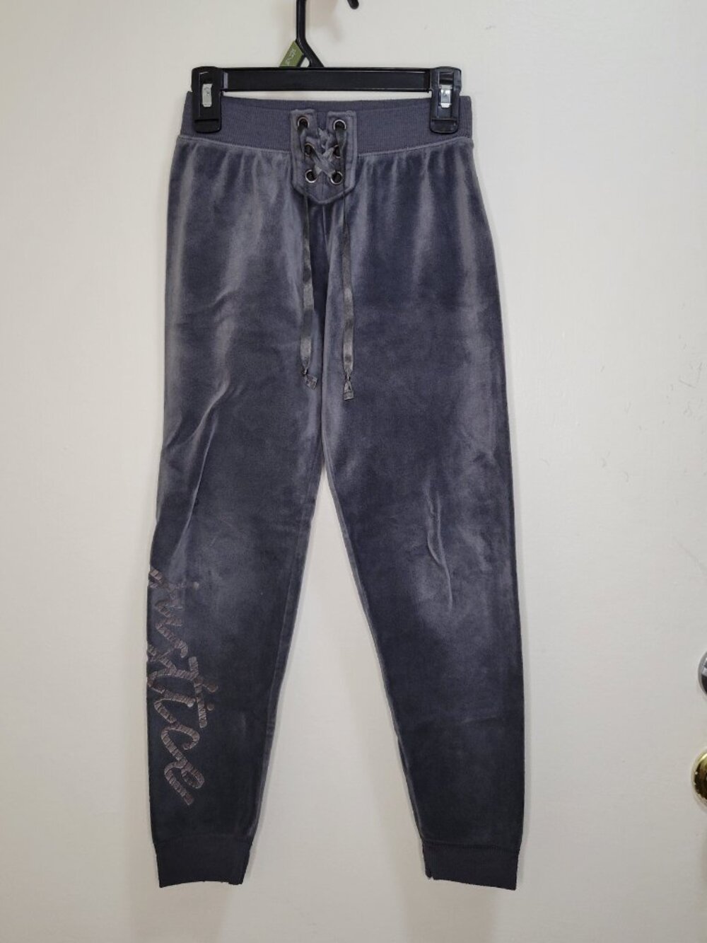 Girls Justice velour lace-up joggers